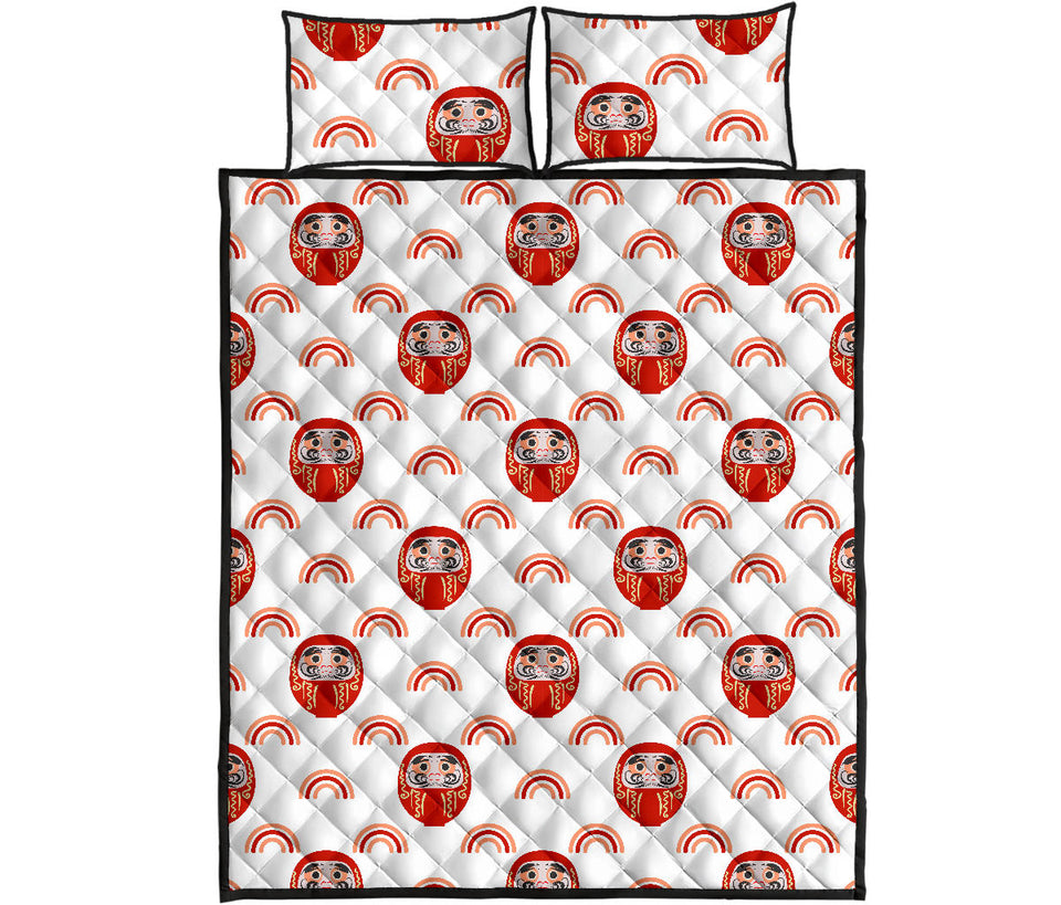Daruma japanese wooden doll design pattern Quilt Bed Set