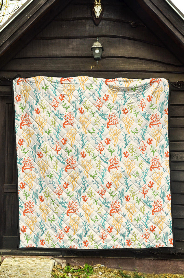 Coral Reef Pattern Print Design 02 Premium Quilt