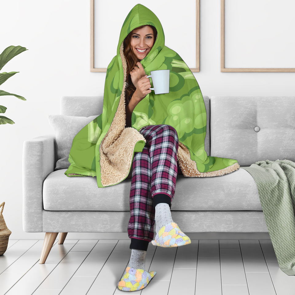 Broccoli Pattern Green Background Hooded Blanket