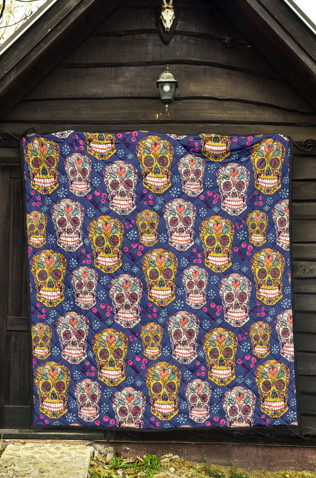 Sugar Skull Flower Pattern Premium Quilt