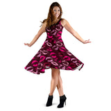Lips Pattern Print Design 03 Sleeveless Midi Dress