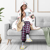 Cute Pugs Pink Heart Paw Pattern Hooded Blanket