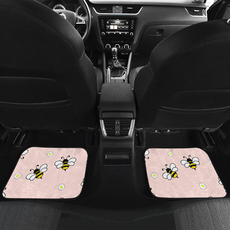 Cute Bee Flower Pattern Pink Background Front And Back Car Mats