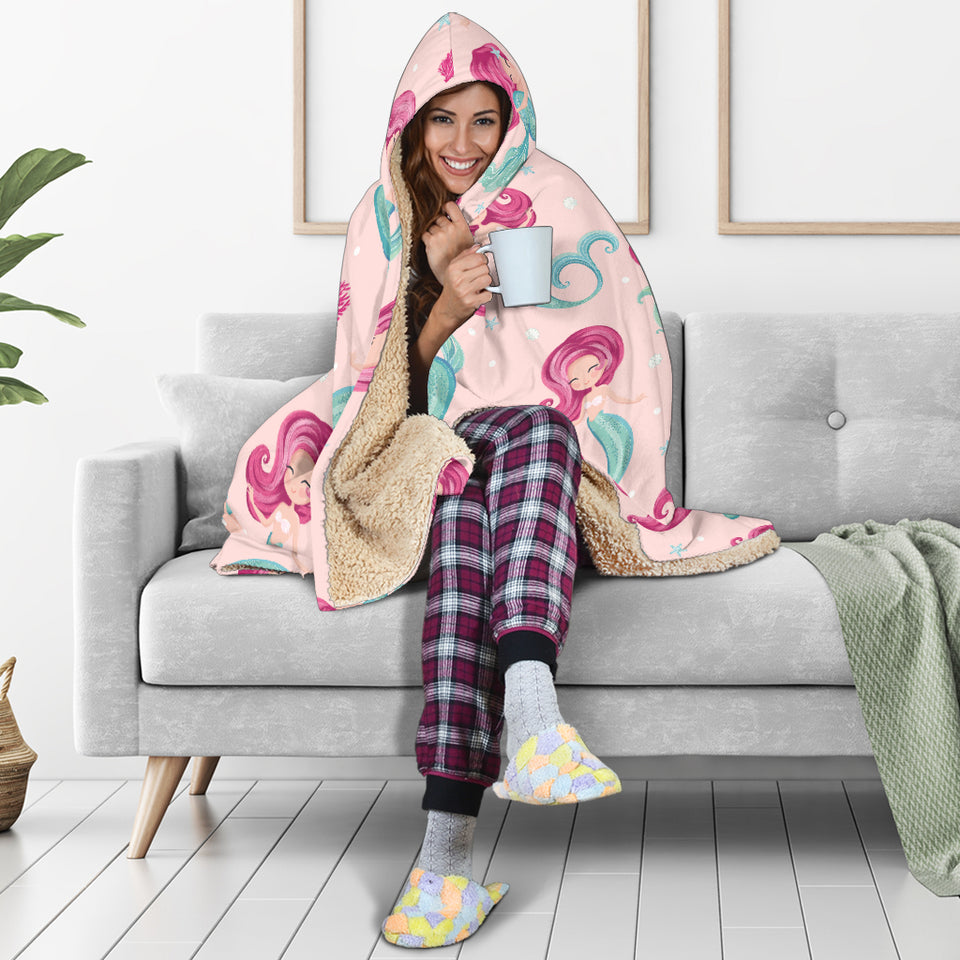 Cute Little Mermaid Pattern Hooded Blanket