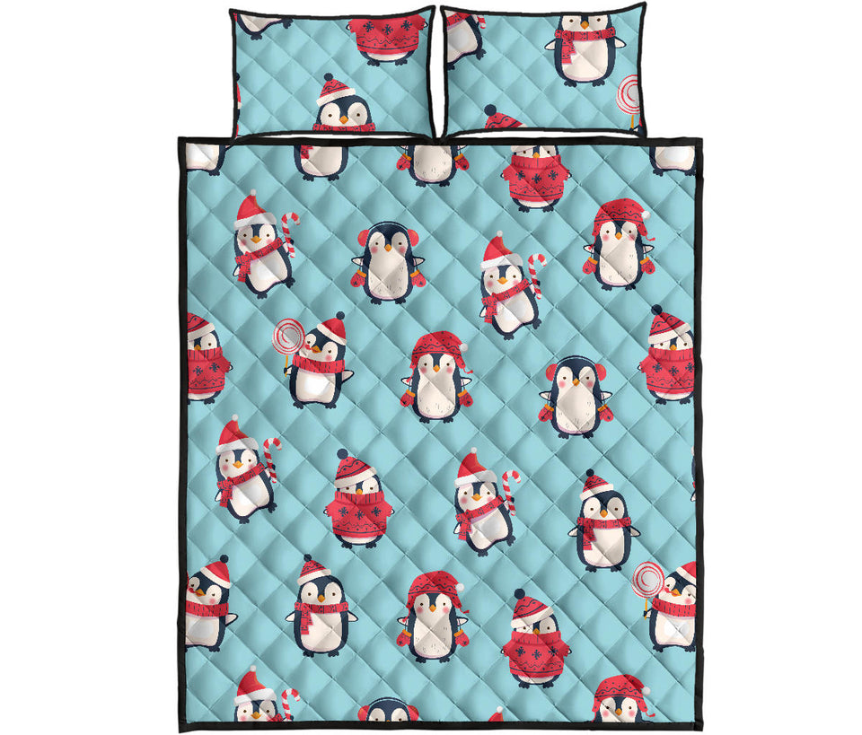 Cute penguin christmas  design pattern Quilt Bed Set