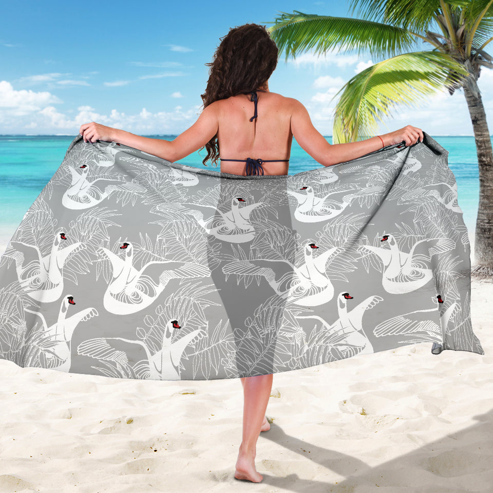 White Swan Gray Background Sarong