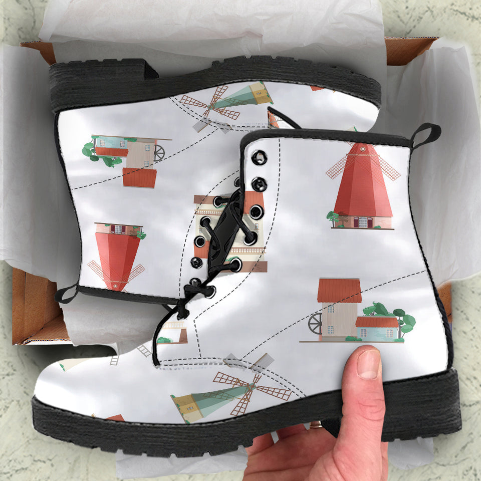 Windmill Design Pattern Leather Boots