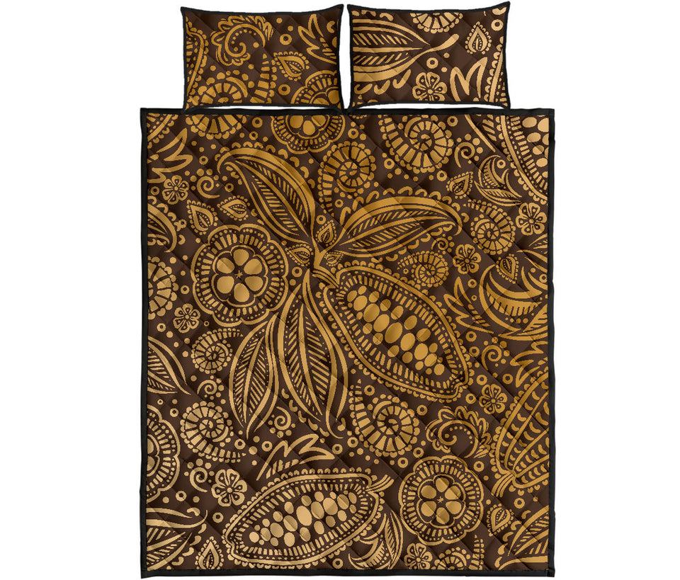 cocoa beans tribal polynesian pattern background Quilt Bed Set
