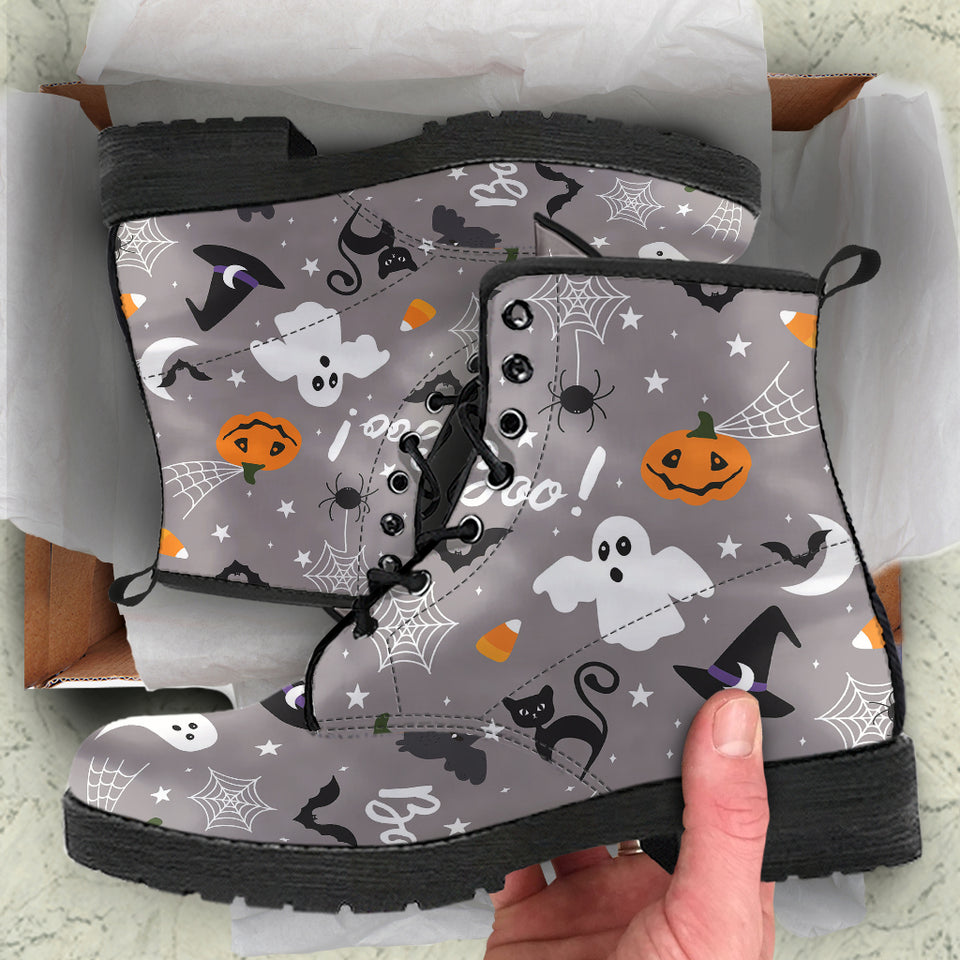 Halloween Design Pattern Leather Boots