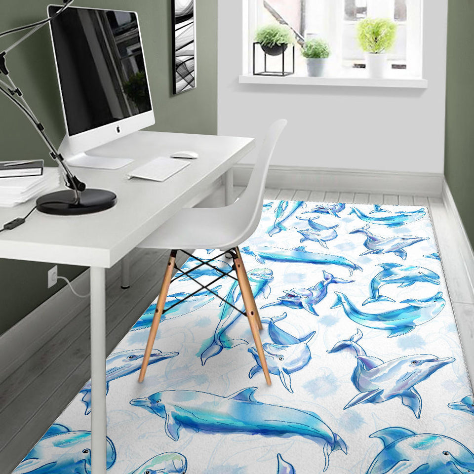 Watercolor Dolphin Pattern Area Rug