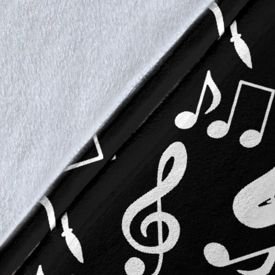Saxophone Music Notes Treble Clef Black White Theme Premium Blanket
