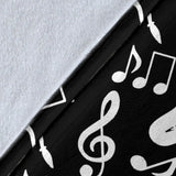 Saxophone Music Notes Treble Clef Black White Theme Premium Blanket