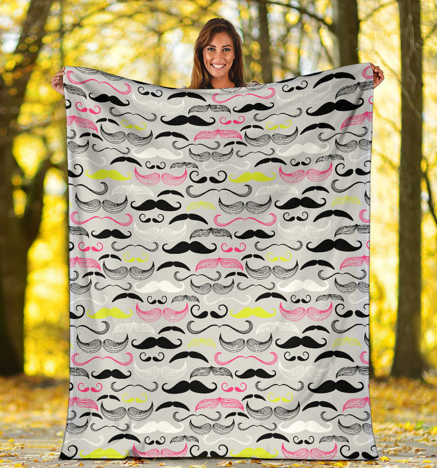 Mustache Beard Pattern Print Design 02 Premium Blanket