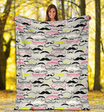 Mustache Beard Pattern Print Design 02 Premium Blanket