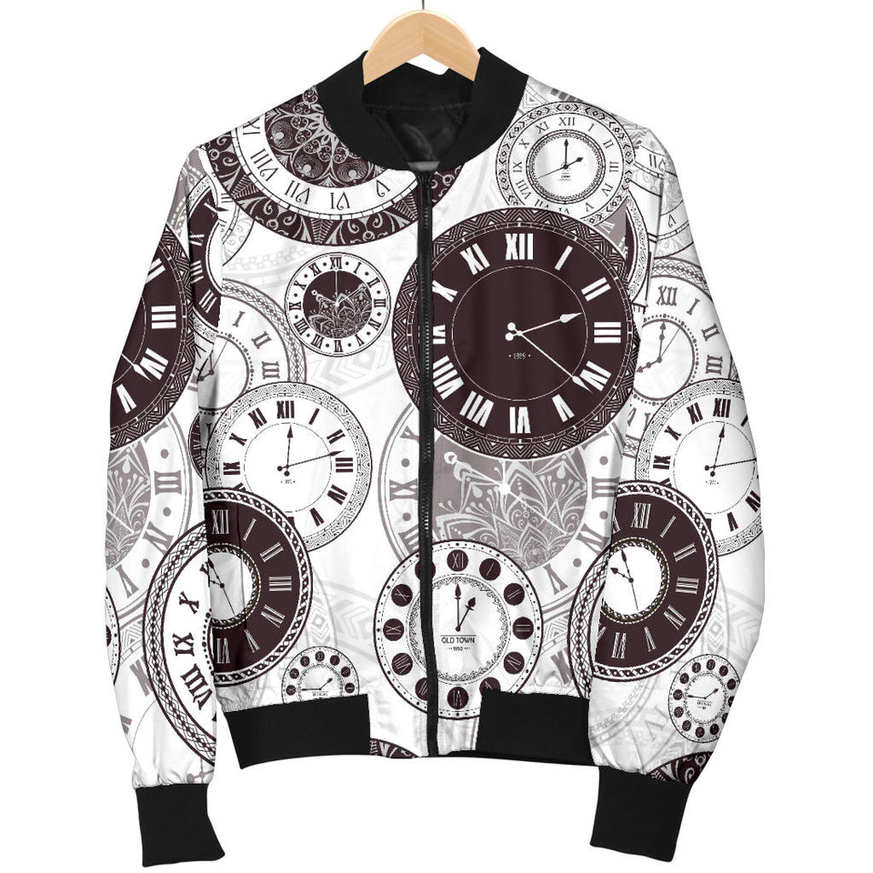 Classic Vintage Clock Pattern Women'S Bomber Jacket
