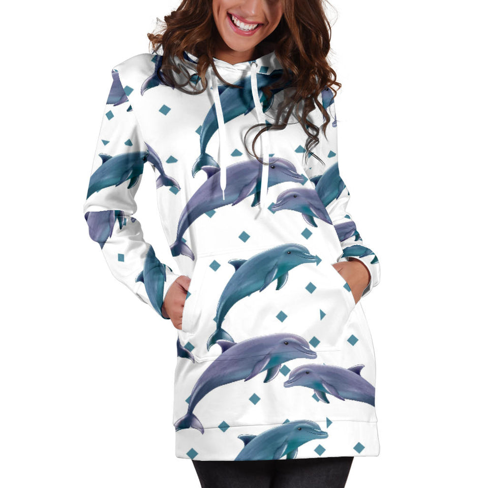 Dolphins Pattern Dotted Background Women'S Hoodie Dress