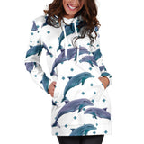 Dolphins Pattern Dotted Background Women'S Hoodie Dress