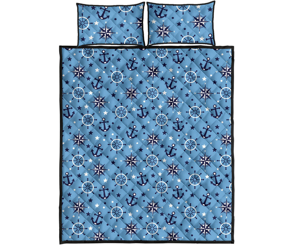 Anchors rudder compass star nautical pattern Quilt Bed Set