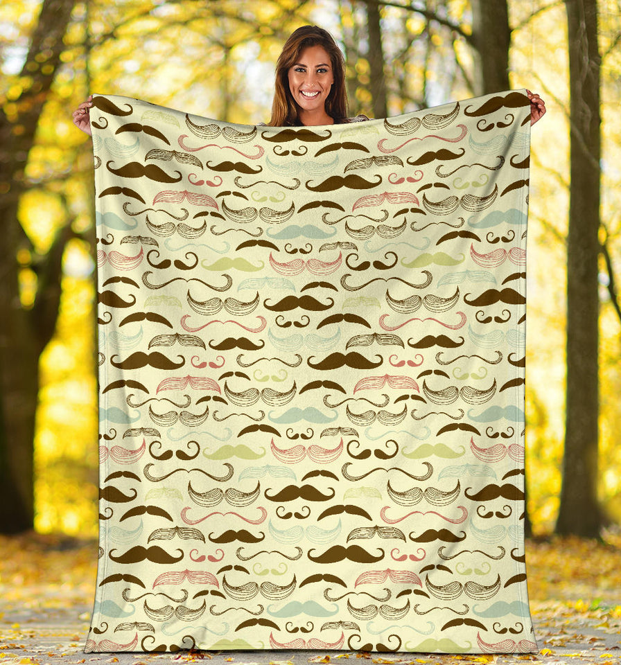 Mustache Beard Pattern Print Design 01 Premium Blanket