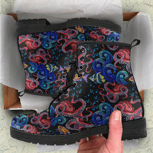 Octopus Sea Wave Tropical Fishe Pattern Leather Boots