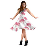 Pink Lotus Waterlily Pattern Sleeveless Midi Dress