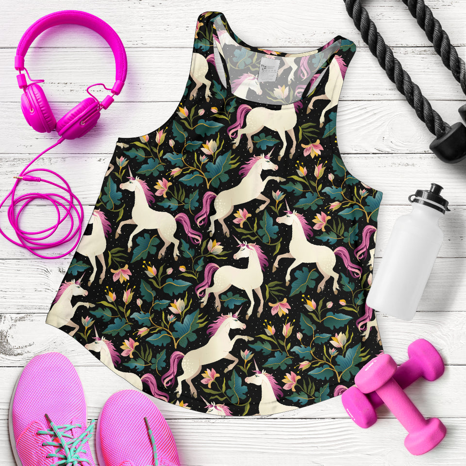Unicorns forest background Women Racerback Tank Top