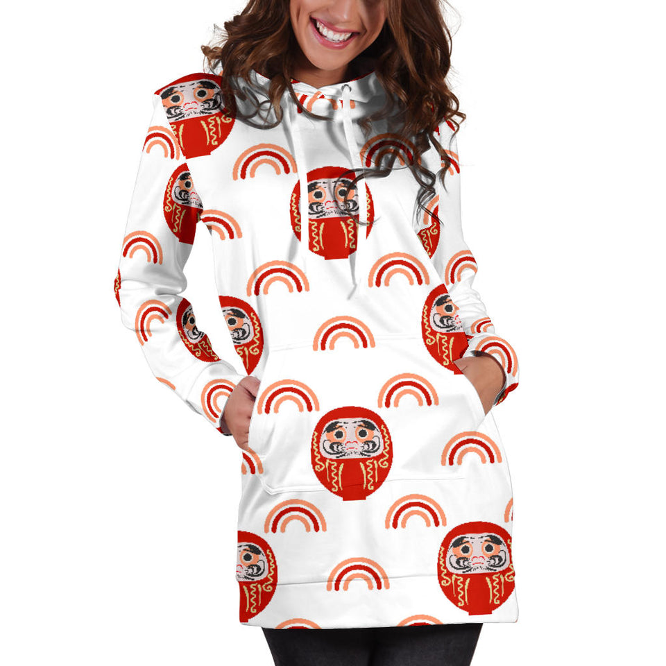 Daruma Japanese Wooden Doll Design Pattern Women'S Hoodie Dress