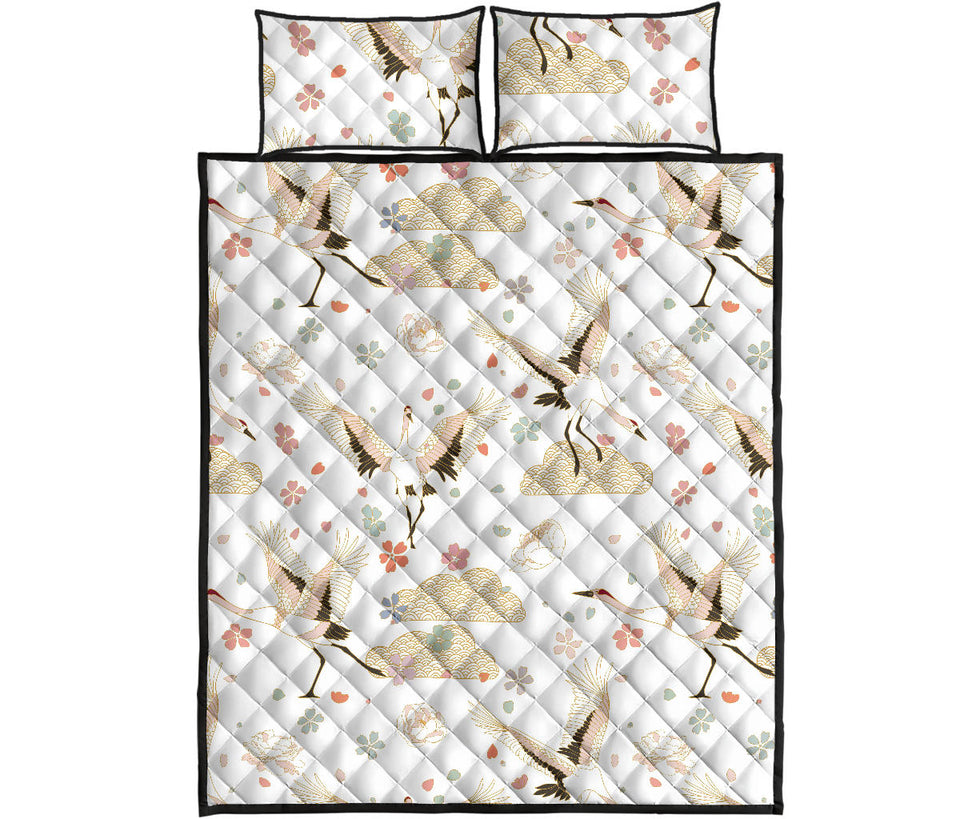 Beautiful Japanese cranes pattern Quilt Bed Set