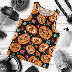 Pumpkin flowers spiderweb Halloween theme Men Tank Top
