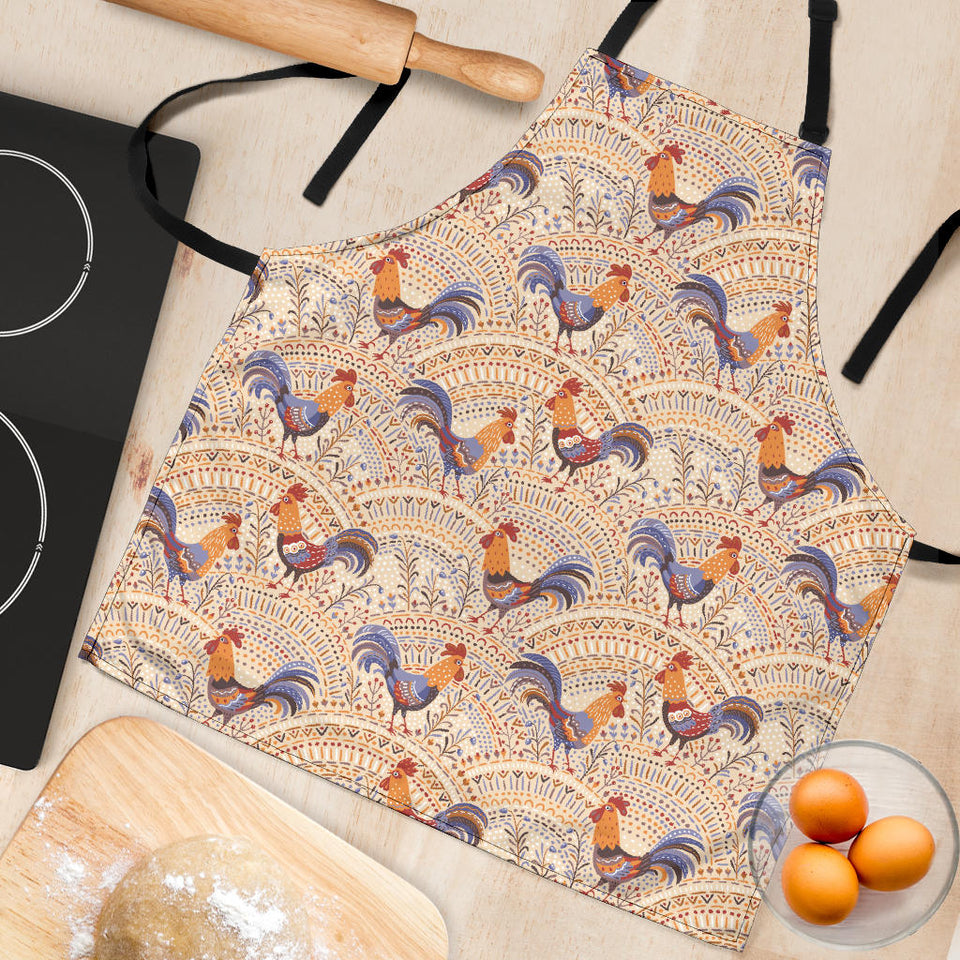 Cute Rooster Chicken Cock Floral Ornament Background Adjustable Apron