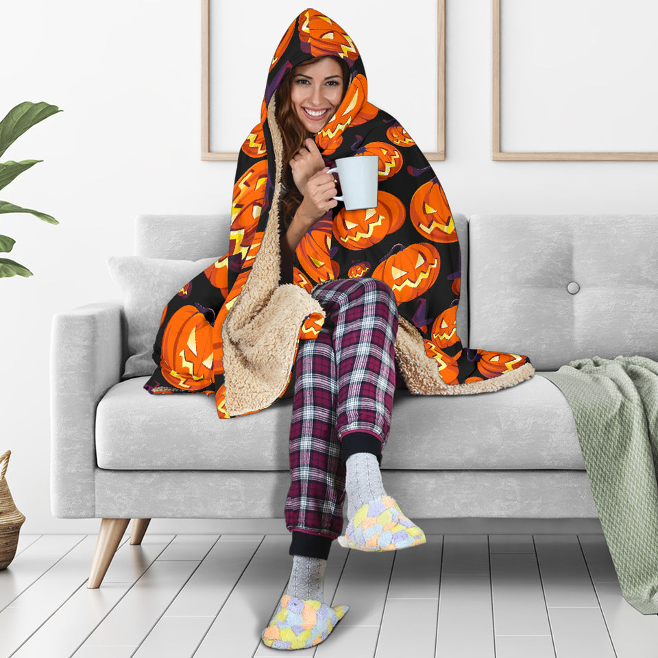 Halloween Pumpkin Pattern Hooded Blanket