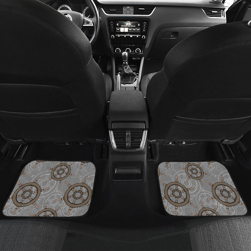 Nautical Wood Steering Wheel Pattern Front And Back Car Mats
