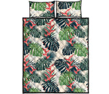 heliconia flowers, palm and monstera leaves Quilt Bed Set