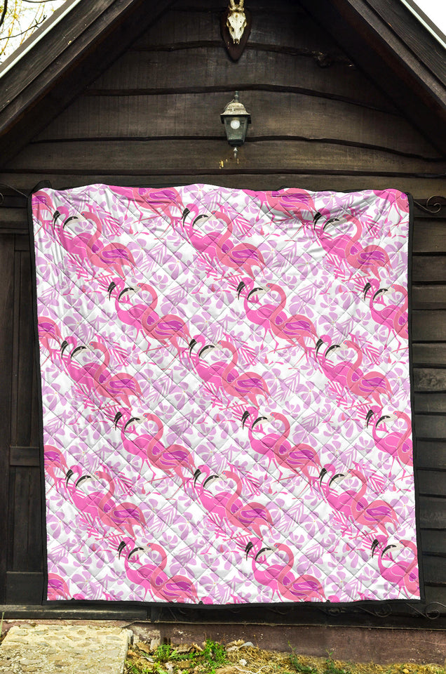 Pink Flamingo Flower Pattern Premium Quilt