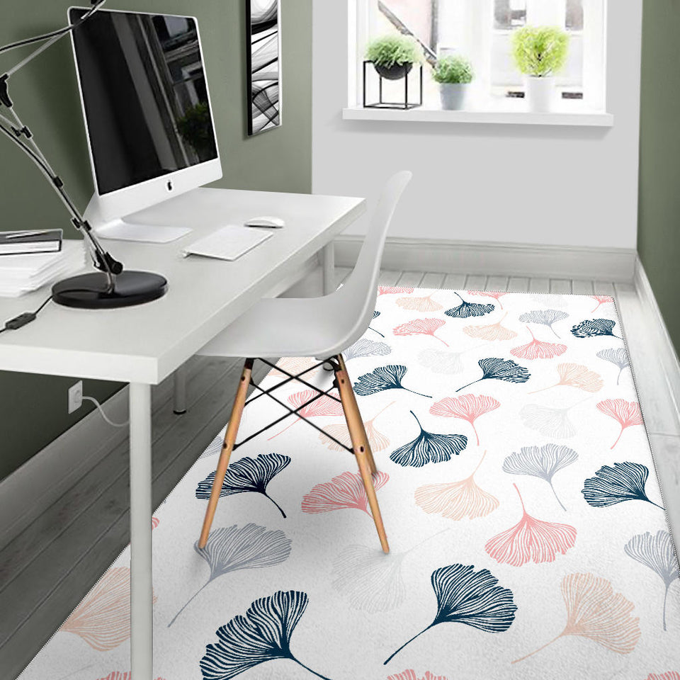 Black Gray Cream Coral Ginkgo Leaves Pattern Area Rug