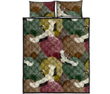Japanese cranes flying forest dot pattern Quilt Bed Set
