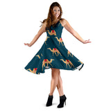 Camel Pattern Blue Blackground Sleeveless Midi Dress