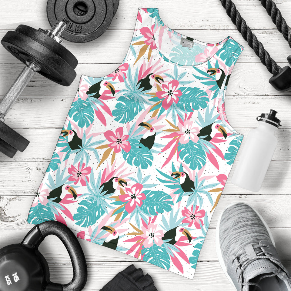 Toucan tropical flower leave pattern Men Tank Top
