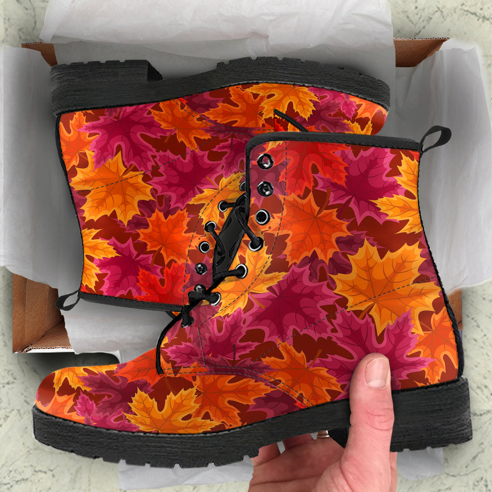 Autumn Maple Leaf Pattern Leather Boots