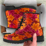 Autumn Maple Leaf Pattern Leather Boots