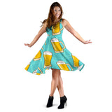 Beer Pattern Green Background Sleeveless Midi Dress