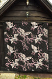 Japanese Crane Pink Sakura Pattern Premium Quilt