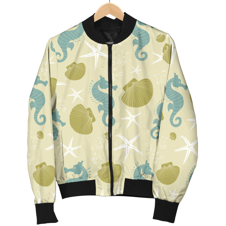 Seahorse Shell Starfish Pattern Background Men'S Bomber Jacket