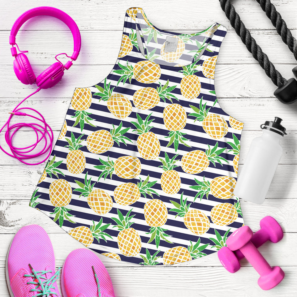 Pineapples pattern striped background Women Racerback Tank Top