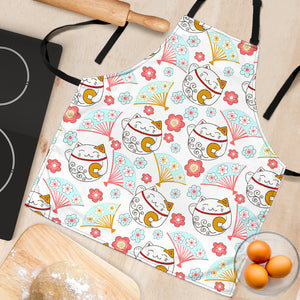 Maneki Neko Lucky Cat Fan Sakura Adjustable Apron