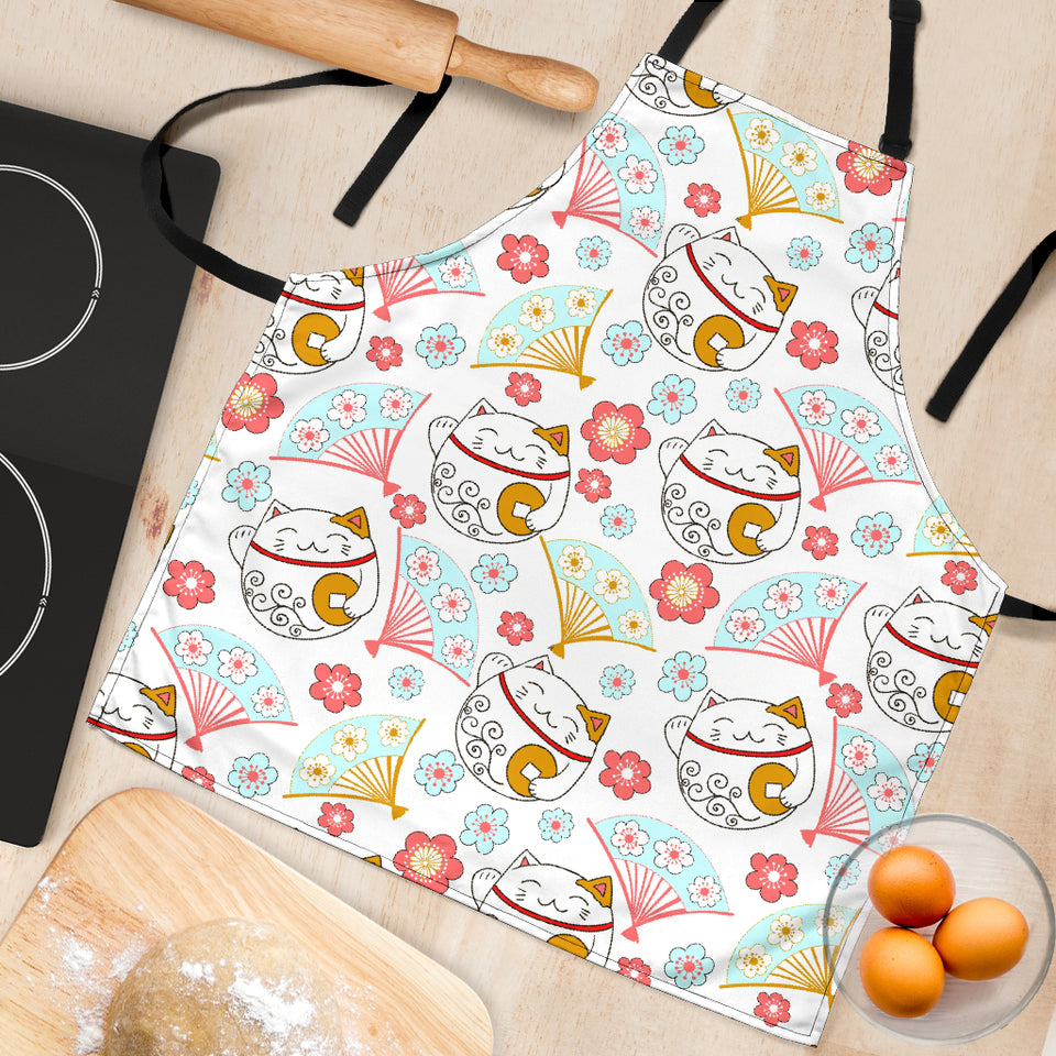 Maneki Neko Lucky Cat Fan Sakura Adjustable Apron