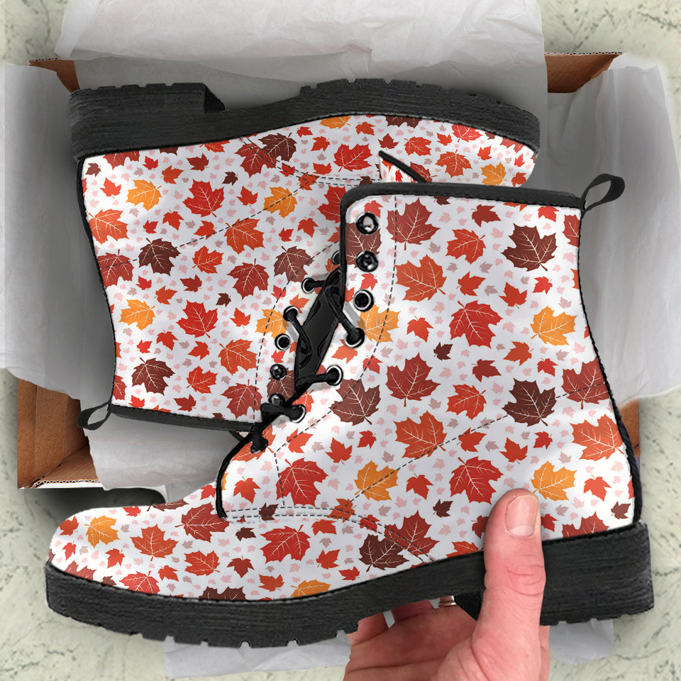 Colorful Maple Leaf Pattern Leather Boots