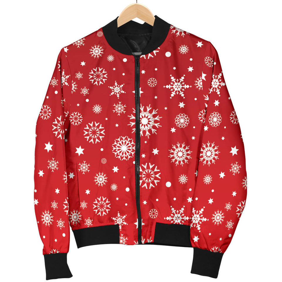 Snowflake Pattern Red Background Men'S Bomber Jacket