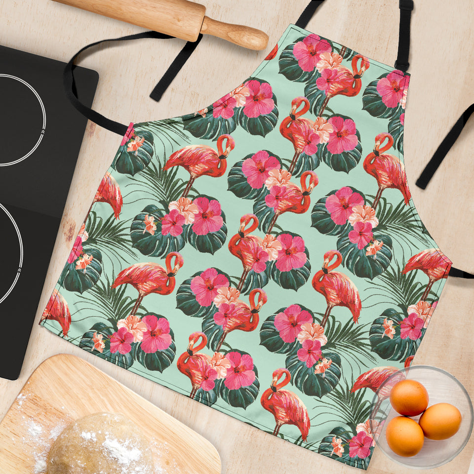 Beautiful Flamingo Tropical Palm Leaves Hibiscus Pateern Background Adjustable Apron