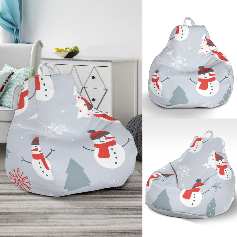 Snowman Christmas  Tree Snow Gray Background Bean Bag Cover